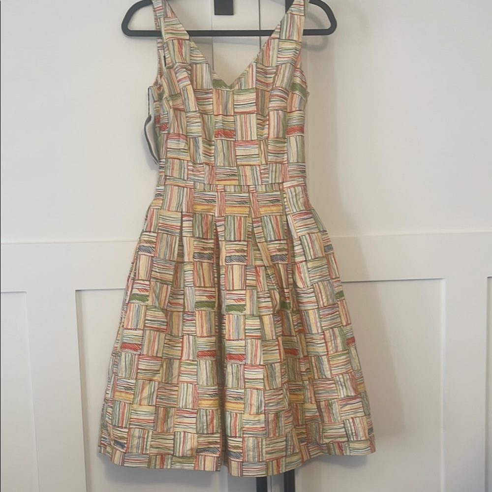 Piazza Sempione Orange and Pink Sleeveless V-Neck A-Line Midi Dress - Picture 7 of 7